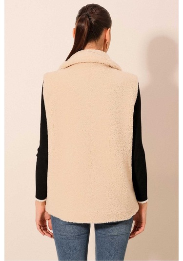 Gabria Fermuarlı Peluş Yelek Krem
