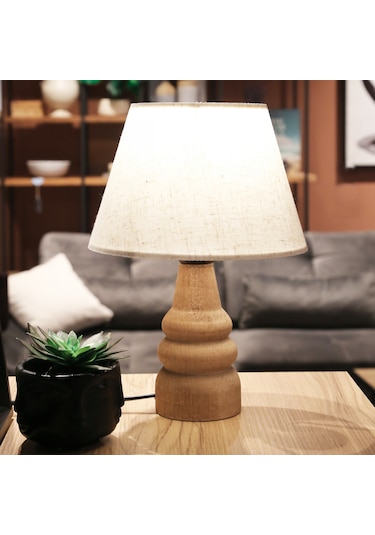 Homing AYD-3562 Natural Ahşap Kumaş Başlık Abajur Keten