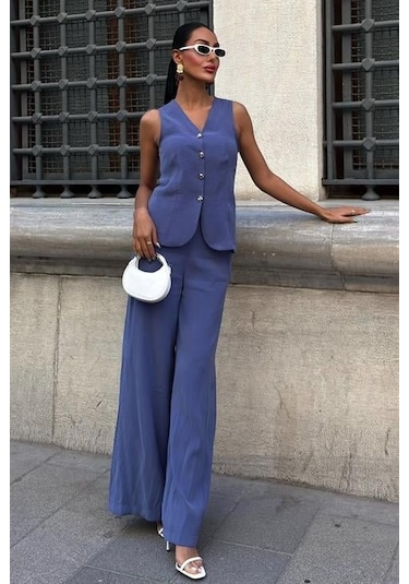 Arkası Bağcıklı Yelek Plazza Pantolon Modal Takım 10202-08 İndi Go