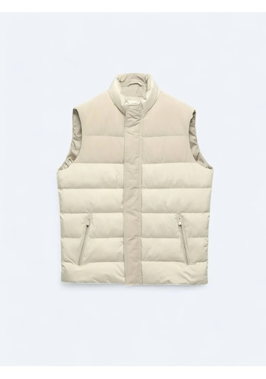 Kip Bej Regular Fit Dik Yaka Casual Dokuma Spor Yelek Bej