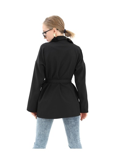 Düşük Omuz Kemerli Atlas Kumaş Blazer Ceket - Siyah-siyah Siyah