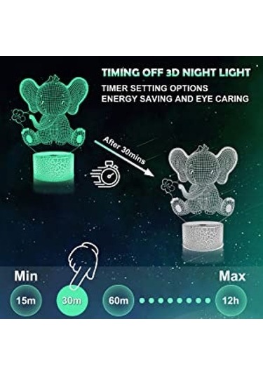 Metabagua Fil Gece Lambası 3d Illusion Işık Hayvanlar Lamba 16 Renk Uzaktan Kumanda İle Değişen Çocuklar Yatak Odası Dekor Tatil Doğum Günü Hediyeleri Erkekler Kızlar Için Bxmcys Beyaz