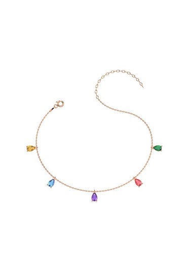 İndigo Takı Renkli Damla Taşlı Rose Gümüş Halhal