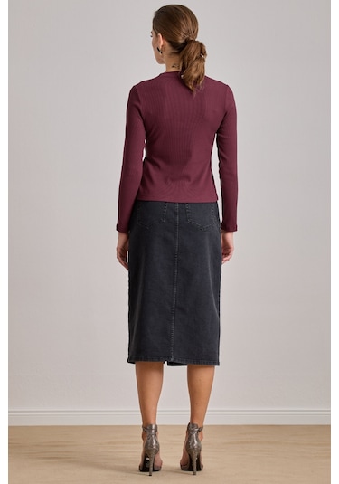 Diz Boy Siyah Jean Etek Siyah