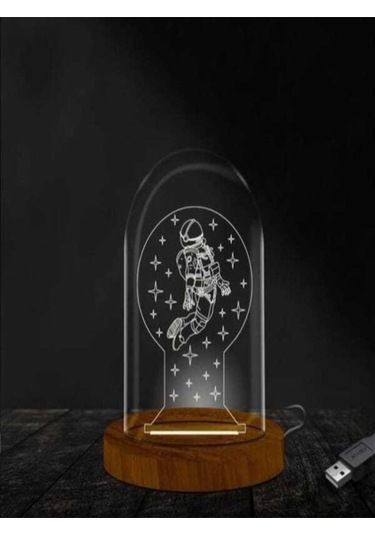 Astronot Fanus Lamba 3 Boyutlu Ofiste Ve Ev Dekorasyonu Elektrikl Ahşap