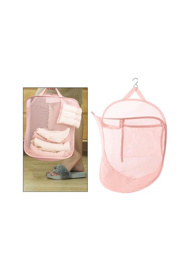 Suntek Çamaşır Kapısı Ev Tipi İçin Ağ Askılı Sepeti Dolap Saklama Pembe