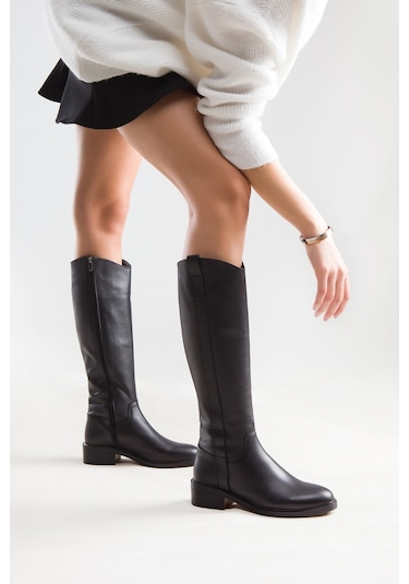 Luvishoes Acro Siyah Cilt Hakiki Deri Kadın Çizme Siyah