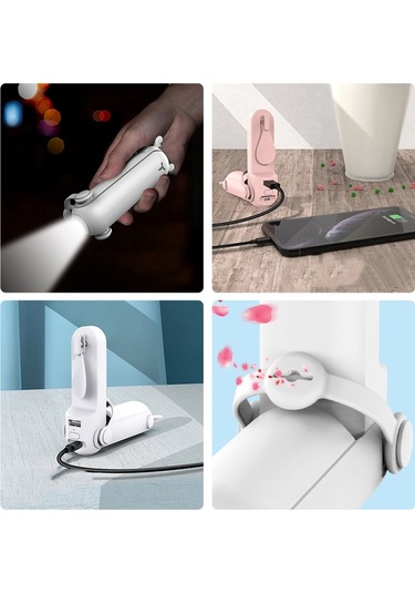 Ds208 Katlanır Çok Fonksiyonlu Usb El Feneri Fanı Taşınabilir Aromaterapi Sivrisinek Kovucu Mini El Fanı Pembe