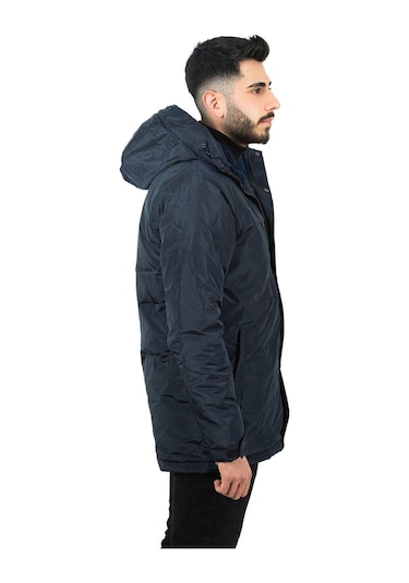 Erkek Polarlı Su Ve Rüzgar Geçirmez Kapüşonlu Kışlık Mont & Kaban & Parka Lacivert
