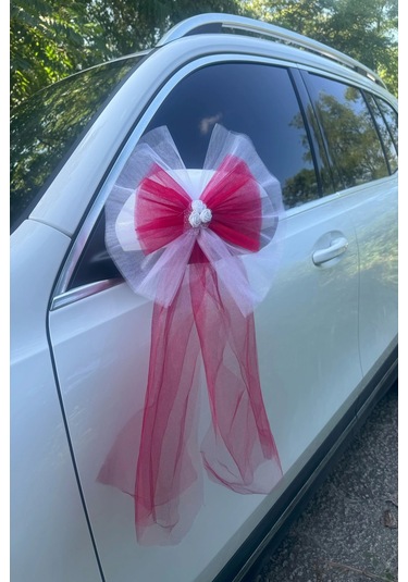 20 Adet Beyaz Kırmızı Kristal Tül Beyaz Latex Gül Kuyruk Detaylı Düğün Nikah Kına Sünnet Konvoy Süsü Beyaz Kırmızı