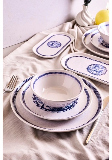 French Vintage 8 Parça 2 Kişilik Yemek Takımı Cokrenklı Desenli