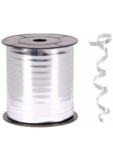 Gümüş Parlak Metalik Şerit Rafya 8 Mm x 200 Mt