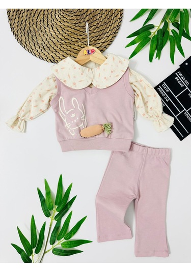 Albania Havuç Detaylı Müslin Gömlekdetaylı Omuzdan Çıtçıtlı 3 Lütakım Pembe