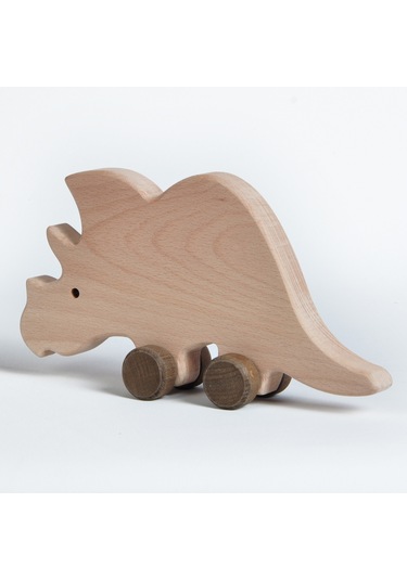 Ahşap El Yapımı Doğal Montessori Gergedan Tekerlekli Oyuncak