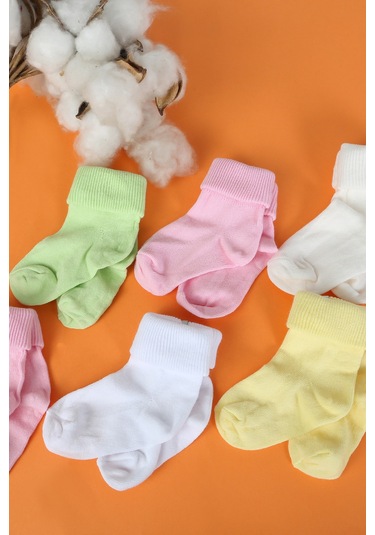 %100 Pamuklu 6'lı Yenidoğan Bebek Çorap Pembe