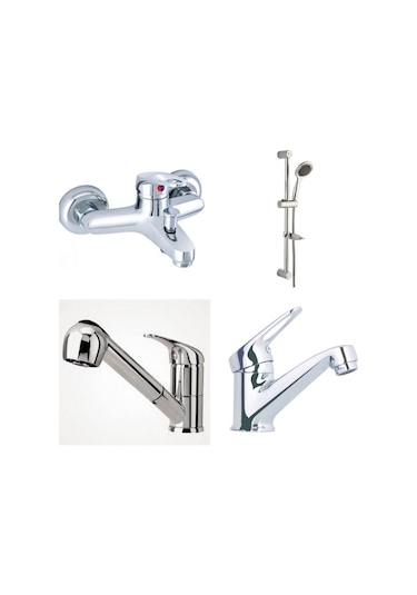 Erce Mix Banyo spralli Evye ve Sabit Lavabo Batryası sürgülü Duş Krom