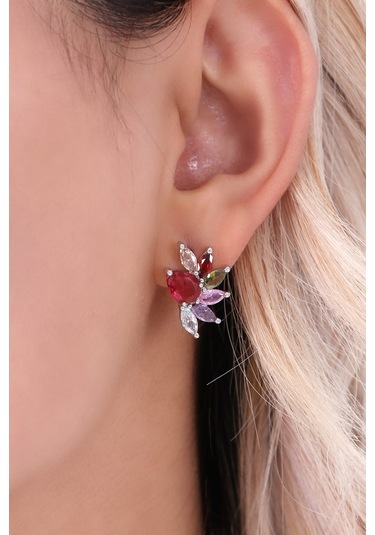 Bhs Life Kadın Taşlı Renkli Çiçek Küpe Çok Renkli