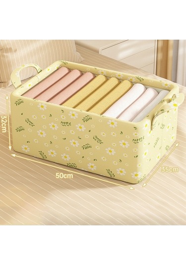 Dancemonkey X X Sarı Saklama Papatya Organizatör Kutusu 50x35x32cm Renkli Katlanır Giysi Dolabı - Gw 140l