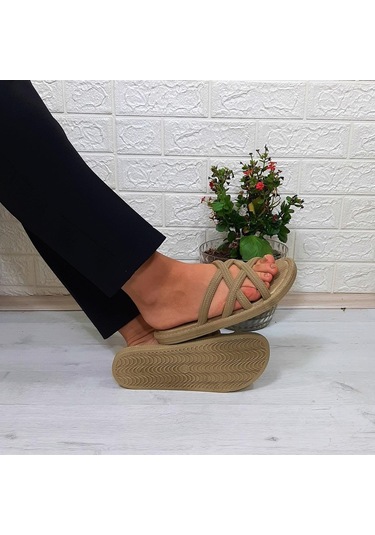 Brn 302 Camel Ahtapot Hasırlı Kaymaz Kadın Terliği 001