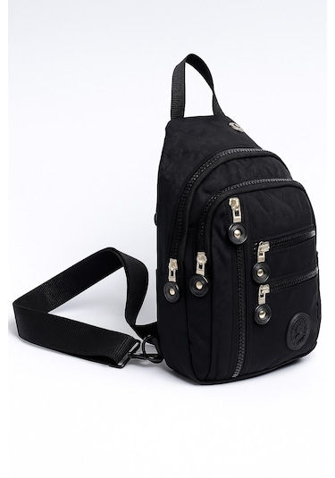 Newish Polo Kadın Krinkıl Kumaş Çapraz Tek Kol Göğüs Ve Omuz Sırt Çantası-crossbody Bag Siyah