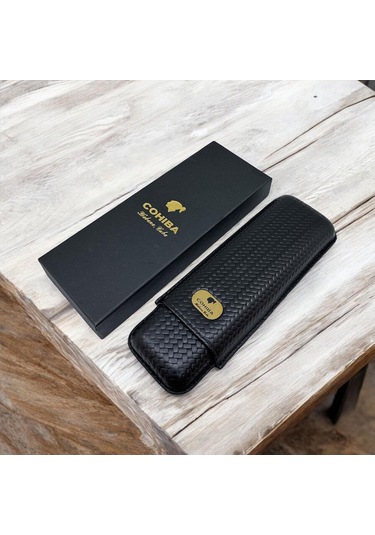 Cohiba Örme Desen Deri Puro Kılıfı 2li Siyah 64ring