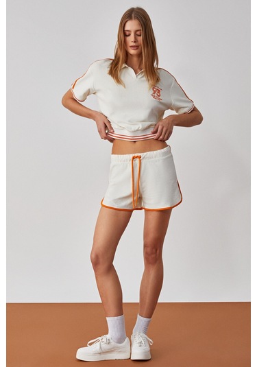 DZENKA Kadın Oversize Geniş Paça Yüksek Bel Ekru Alt-Üst Takım