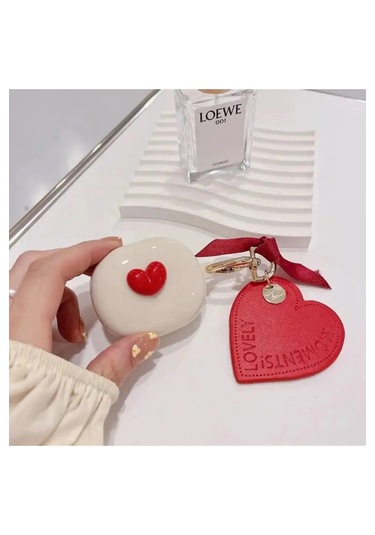 Samsung Galaxy Buds Live - Buds Fe Uyumlu Figürlü Kalp Kılıf Kırmızı