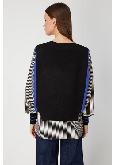 On Kadın Mix Kumaş Gömlekli Bluz 66374 Siyah Siyah