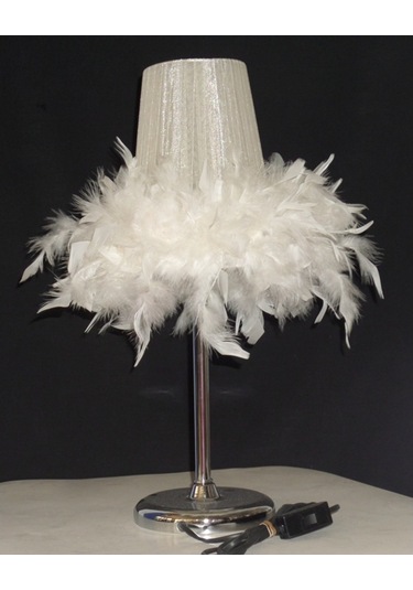 Krem Tüylü Yatak Odası Abajuru