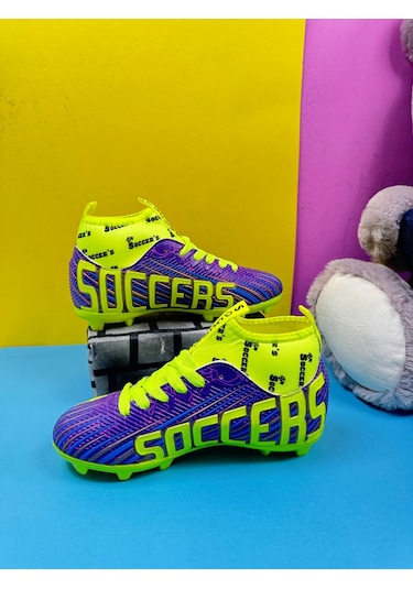 Erkek Çocuk Halısaha Kranpon Çoraplı Çivili Futbol Spor Ayakkabısı F35kr Mor-sarı