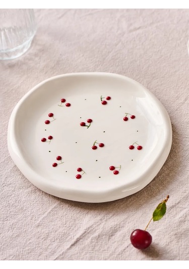 Roomi Kanel Desenli Seramik Düz Tabak 20,5 Cm 471442055 Beyaz