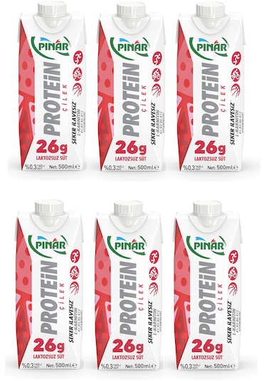 Pınar Protein Çilekli Laktozsuz Süt 500 Ml X 6 Adet