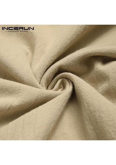 Incerun %100 Pamuk Erkek Uzun Kollu Bağcıklı Gömlek Vintage Düz Renk Rahat Gömlek Üstleri S-xxxxxl Açık Gri