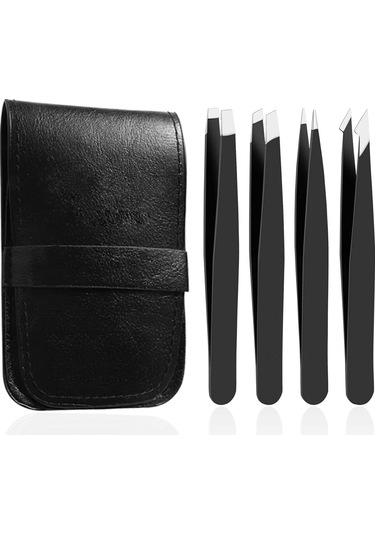 Kaşlar İçin Profesyonel Paslanmaz Çelik Cımbız Seti - Hassas Eğimli Uçlu Siyah Cımbız Seti - Tüy Alma, Güzellik, Yüz Bakımı Ve Kişisel Bakım İçin Siyah