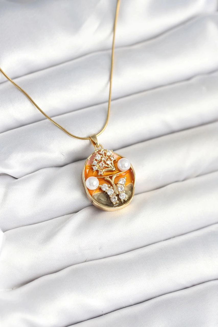 Dodes Dodes 316l Çelik Zincir Kelebek Model Sanatsal Portre Kadın Kolye Tg27bko10594 Çok renkli