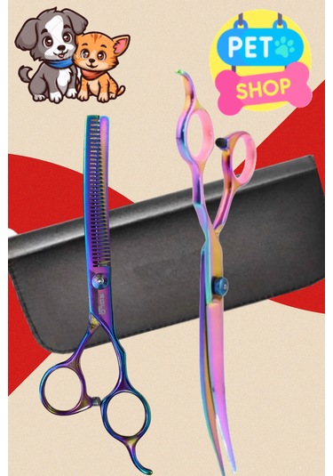 Esenliwe Deri Çantalı Pet Shop Evcil Hayvan Kedi Köpek Makası 3 Parça 17 CM