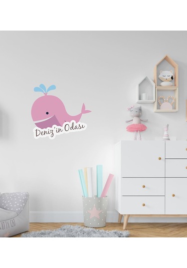 Kişiye Özel Tatlı Balina Tasarımlı Çocuk Odası Duvar Sticker-1