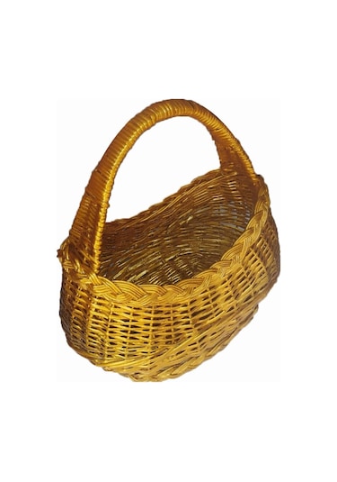 Hasır Altın Varaklı Masa Üstü Meyvelik Mini Piknik Sepeti