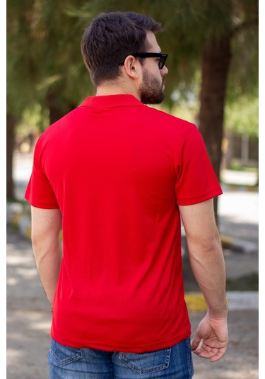 Erkek Kırmızı Petek Tam Esnek Likralı Rahat Ribana Kol Polo Yaka T-shirt 24eplysnsp 001
