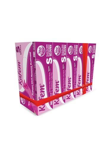 Kafem Pembe Nitril Eldiven Pudrasız S 100 Lü X 5 Paket