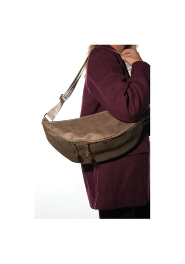 Venta Vizon Süet Kadın Büyük Bel Çantası Vizon