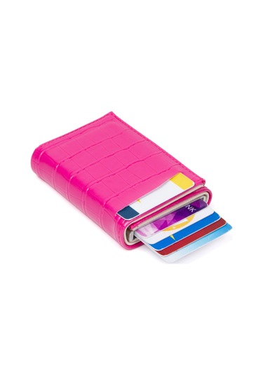 Adelina Timsah Desenli Fuşya Mekanizmalı Otomatik Kızaklı Kartlık Pembe