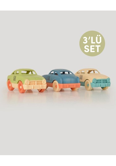 3'lü Minik Arabalar Seti Yeşil Bej Mavi Çok Renkli