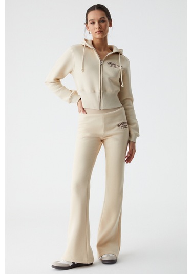 IRESSEN Kadın Nakış Desenli Regular Fit Taş Rengi Eşofman Altı