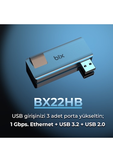 Bix BX22HB 5Gbps USB to USB 3.2 / USB 2.0 RJ45 Gigabit Ethernet Dönüştürücü Adaptör