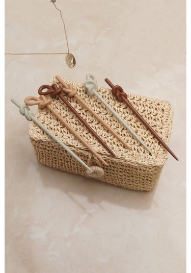 Okavango Topuz Tokası Kadın 6 Adet Kahverengi Tonlar Kadın Topuz Çubuğu Çok Renkli