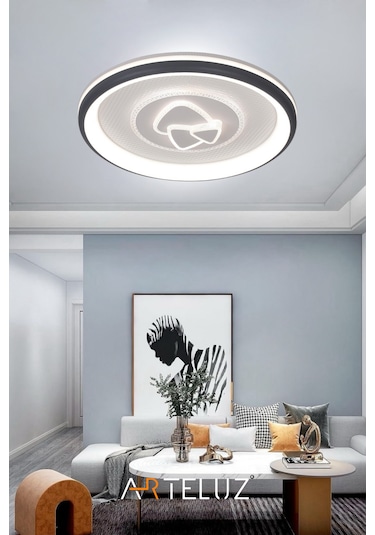 Üçgen Model Modern Plafonyer Avize 50 Cm, 3 Renk Işık Siyah