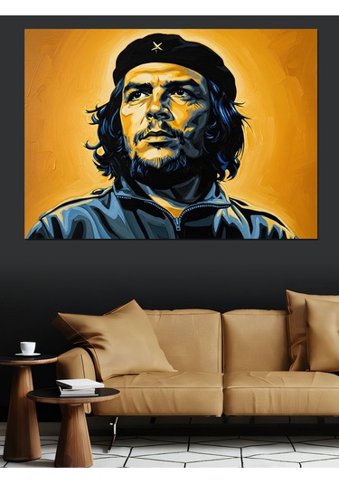 Sarı Arkaplan Che Guevara Portre Dekoratif Kanvas - Mdf Ahşap Tablo