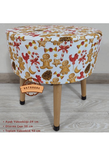 Puf Koltuk Tabure - Kurabiye Adam Kozalak Horoz Şekeri - Ahşap Gü