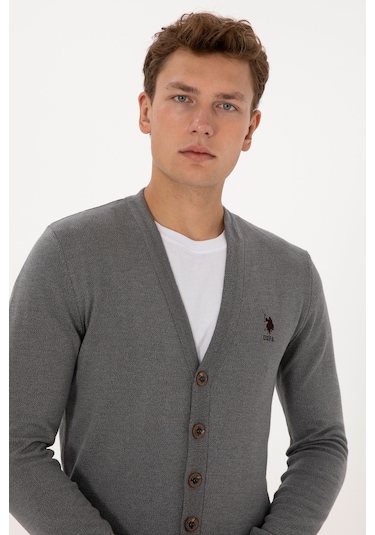 U.s. Polo Assn. Erkek Gri Melanj Hırka Triko 50313702-vr086 Gri Melanj